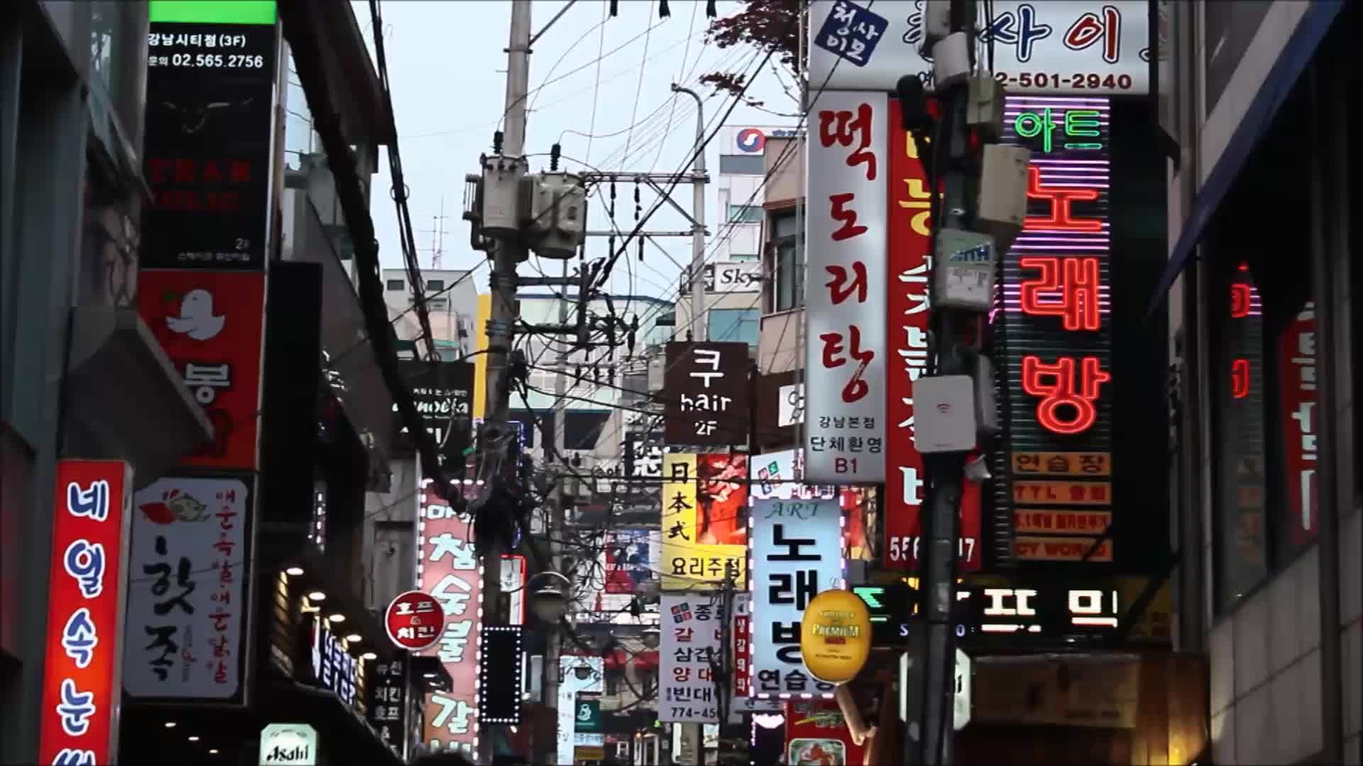 [저작권없는] 서울/시내/강남 네온사인/간판 영상